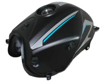 [E4-1020] Deposito/tanque de combustible/gasolina, color negro, material metal, XX litros, con stickers color azul y gris