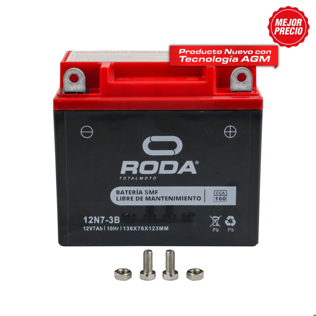 ACUMULADOR RODA SELLADO SMF (12N7-3B) 12V 6A Bateria pila