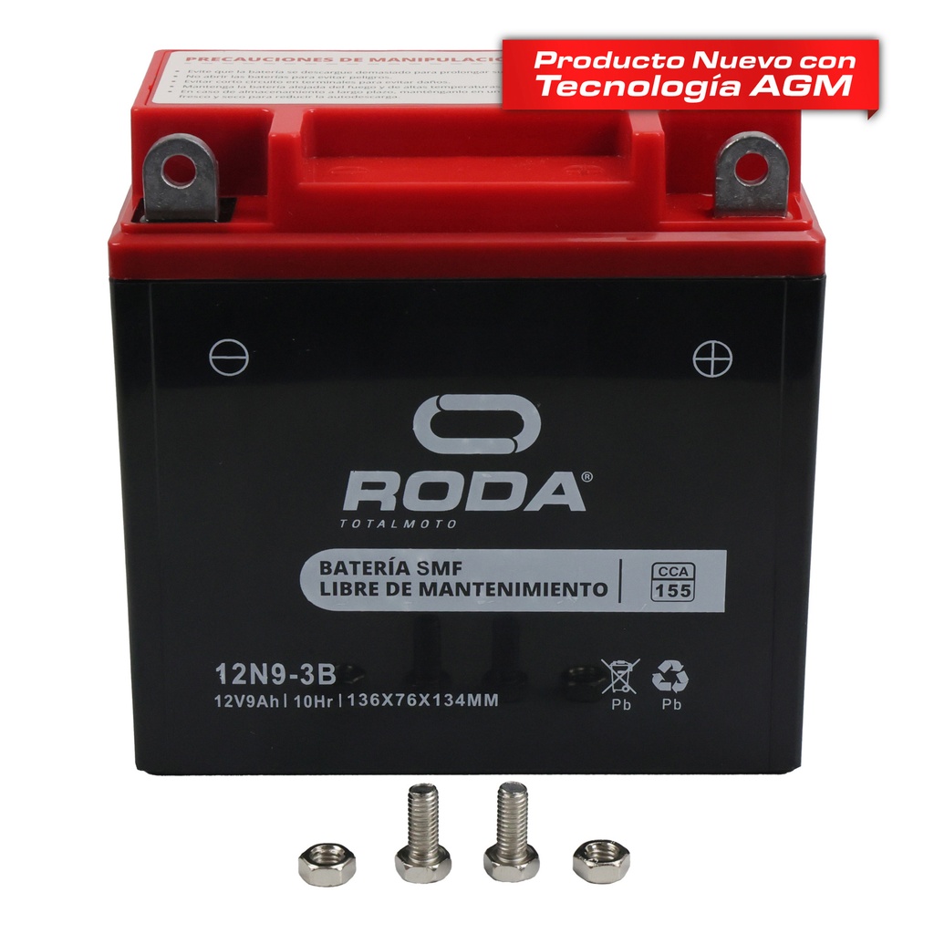 ACUMULADOR RODA SELLADO SMF (12N9-3B) 12V 7.5A Bateria pila
