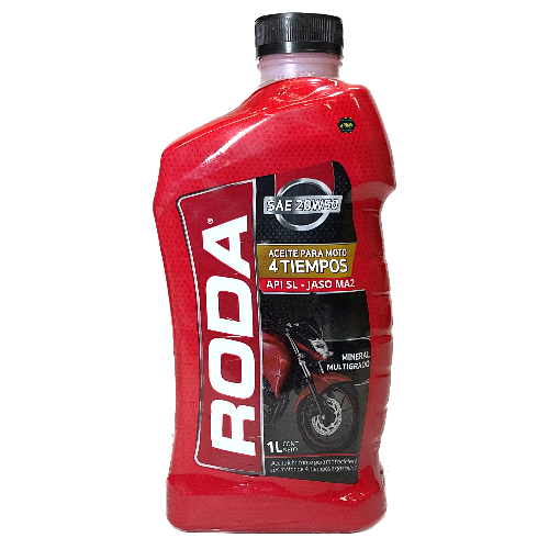 Aceite de motor 4 tiempos mineral. Marca roda premium, 20w 50 API SL/JASO MA2 (946 mm) (1 pieza)
