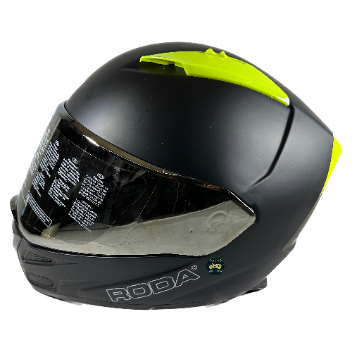 CASCO RODA ELEMENTAL NEGRO MATE CON TOMAS DE AIRE NEON Y MICA IRIDIUM L CERRADO