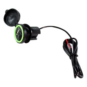 [CGR-005] CARGADOR USB REDONDO NEGRO C/LUZ / BOTON ENCENDIDO