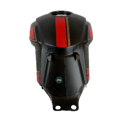 [E4-1044] Deposito/tanque de combustible/gasolina, color negro, material metal, XX litros, con stickers color rojo