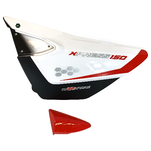 Cubierta/tapa lateral izquierda, color blanca/rojo, material plastico, sticker 150