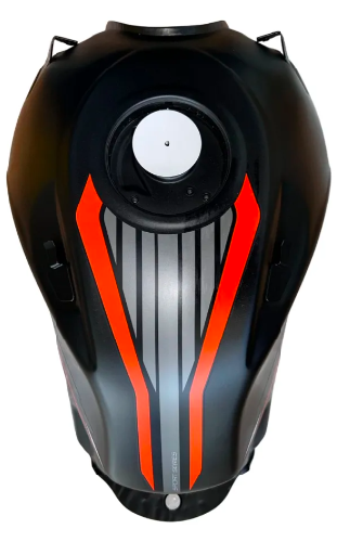 [E4-1062] Deposito/tanque de combustible/gasolina, color negro, material metal, XX litros, con stickers lithium 5.0 color gris y naranja