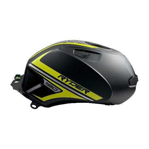 Deposito/tanque de combustible/gasolina, color negro, material metal, XX litros, con stickers ryder 190 color amarillo y gris