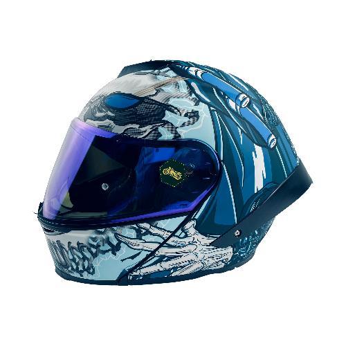 [K0-1032] Casco marca half helmet, certificacion ECE-22.06 modelo alien bot blue, tipo abatible con luz led, talla largo, color azul