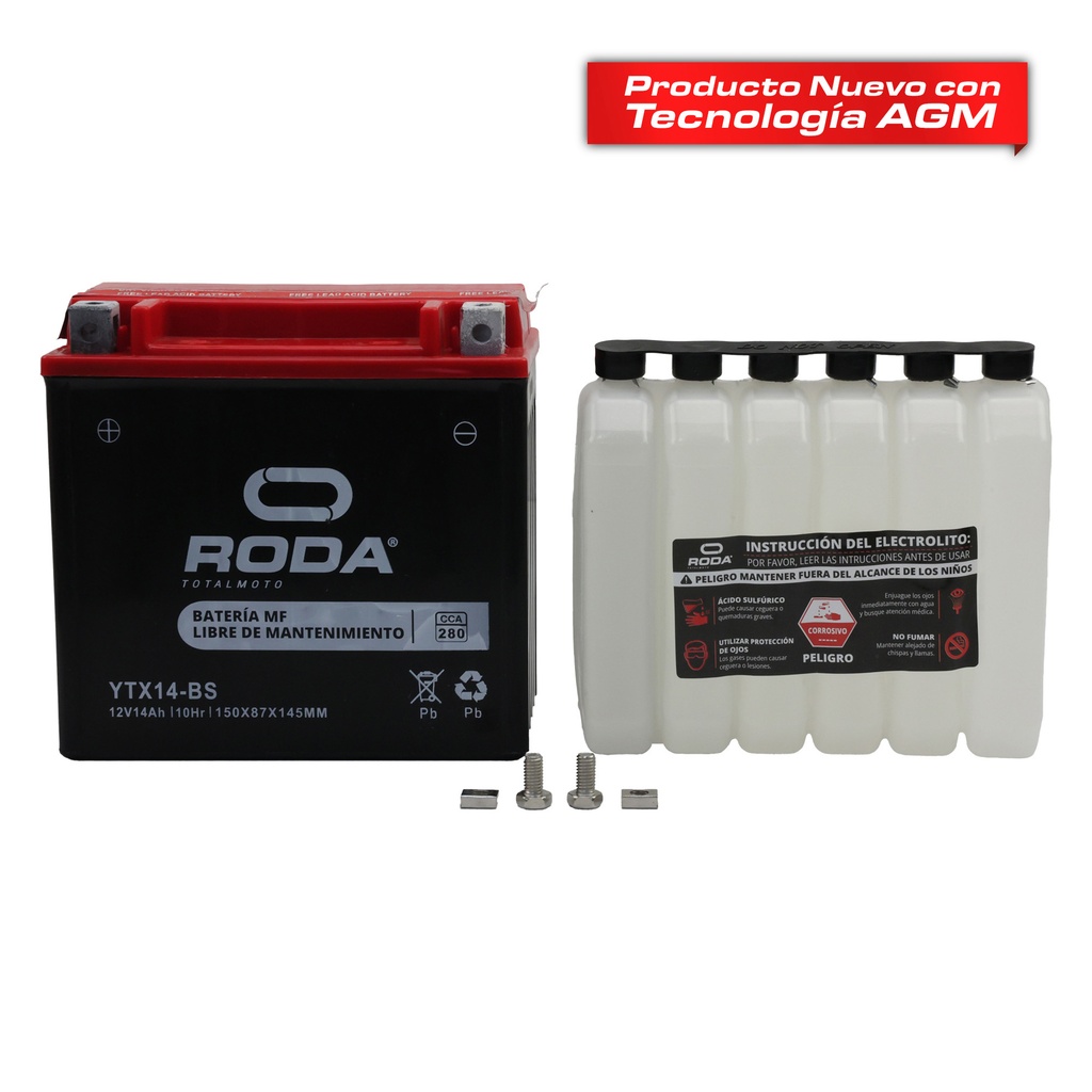 [22-5024-001] ACUMULADOR RODA MF C/ELECTROLITO (YTX14-BS) 12V 12A Bateria pila