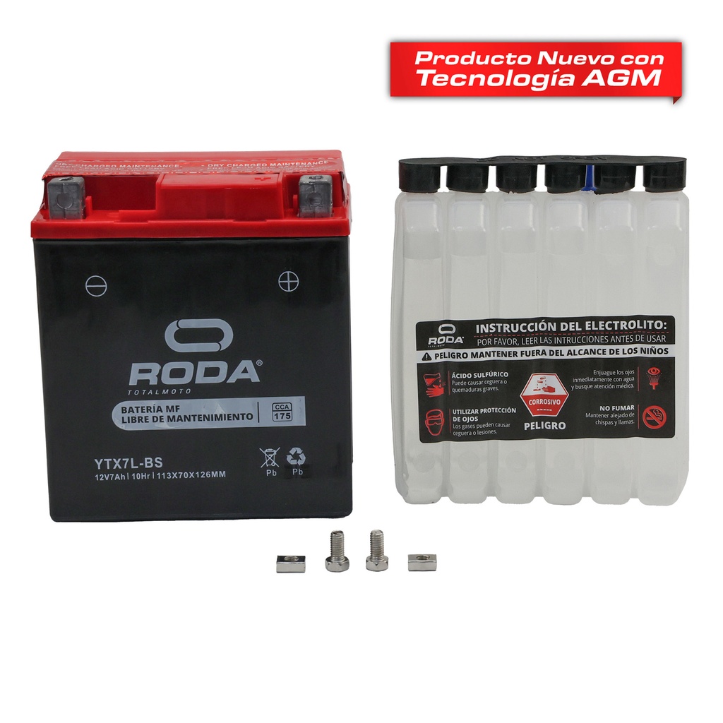 [A8-1026] ACUMULADOR RODA MF C/ELECTROLITO (YTX7L-BS) 12V 6A Bateria pila